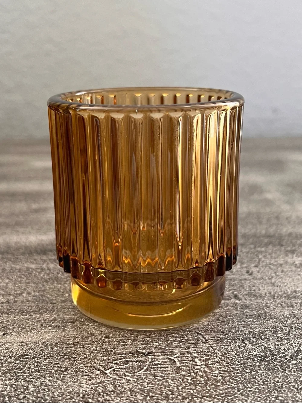 5 Kate Aspen Ribbed Amber Glass Tealight & Votive Candle Holders